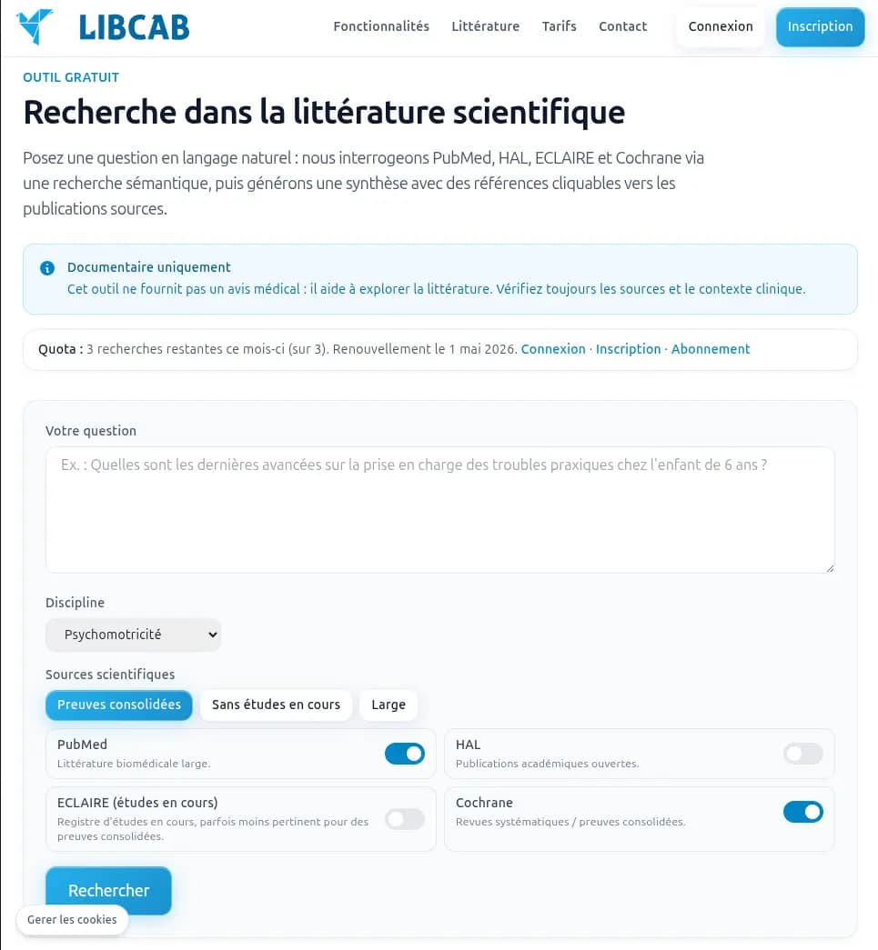 Illustration de la recherche de littérature scientifique avec sources citées